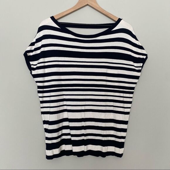 LOFT Tops - NWOT Loft Medium Stretchy Striped V Neck Short Sleeve Shirt Top Stripes